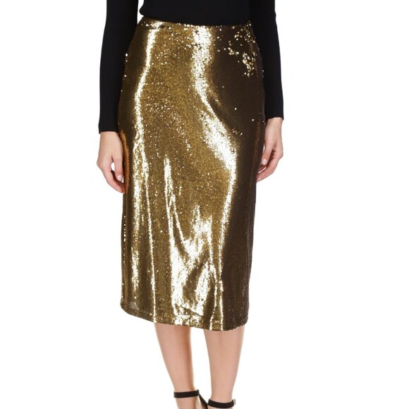 Michael Kors Women S Gold Sequin a-line Skirt Black/Gold Large - Picture 1 of 1